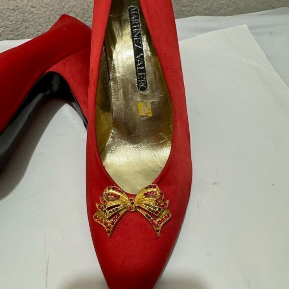 MARTINEZ VALERO Vtg 80’s Color-Blocked satin red 3" Pump size 8.5 M - Picture 8 of 10